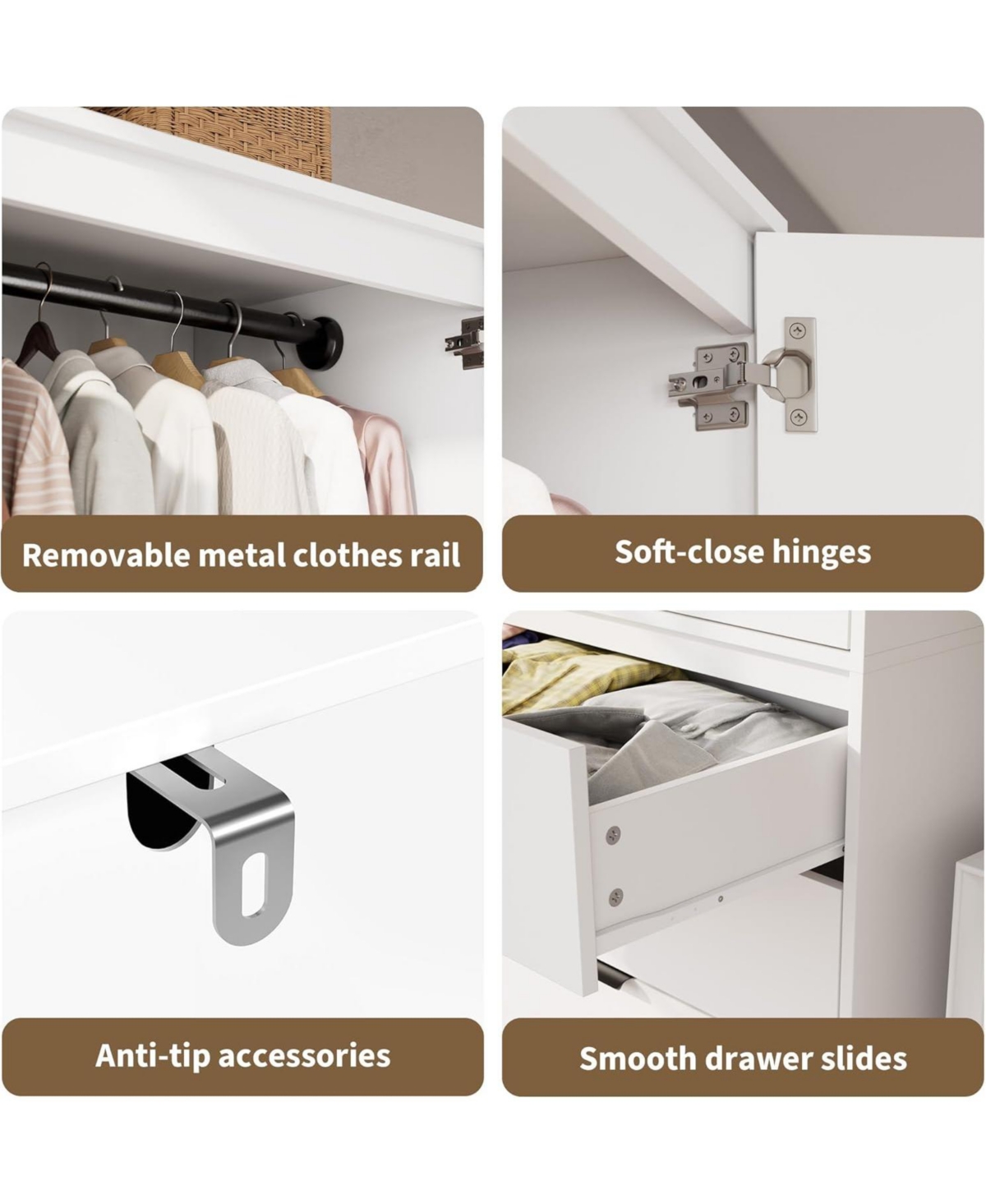 gaomon Armoire Wardrobe Closet, Modern Wooden Wardrobe Cabinets for Hanging Clothes, Tall Standing Bedroom Armoires, Heavy Duty