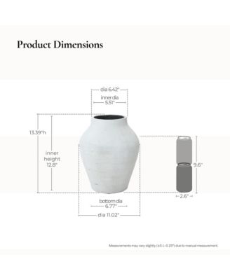 13.5" Floor Vase, Cement White Rustic Vases for Flowers, Large Vases for Decor Living Room, Decorative Flower Vase for Home Decor