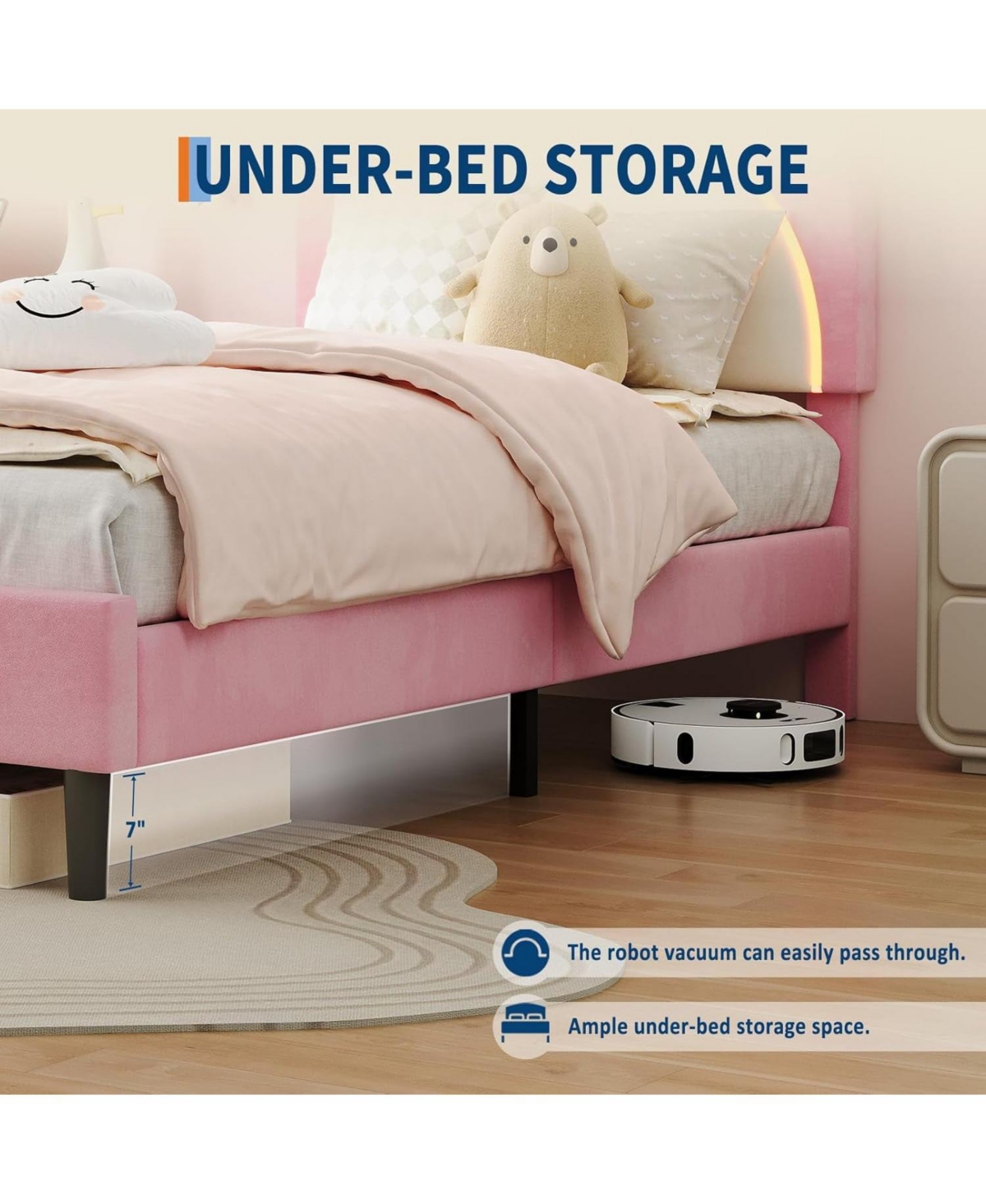 gaomon Bed Frame Adjustable Led Headboard Storage Drawer Wooden Slats No Box Spring