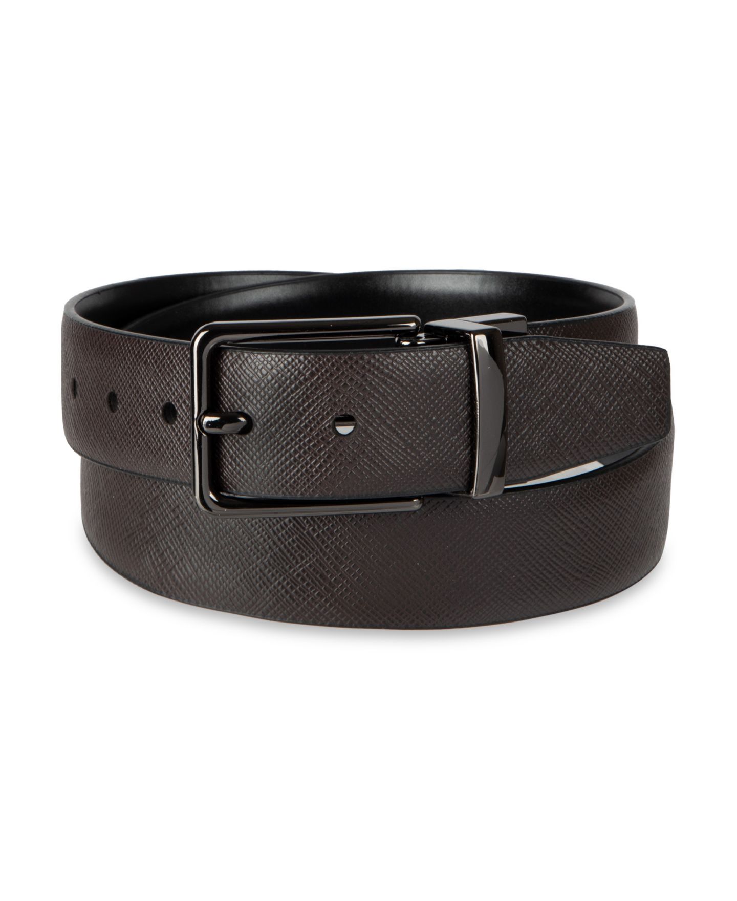 Ремень Calvin Klein Two-In-One Reversible Smooth-To-Saffiano Dress Belt для мальчиков, цвет: Чёрный / Коричневый — фото 1
