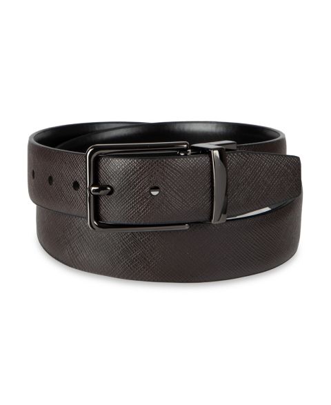 Ремень Calvin Klein Two-In-One Reversible Smooth-To-Saffiano Dress Belt для мальчиков, цвет: Чёрный / Коричневый