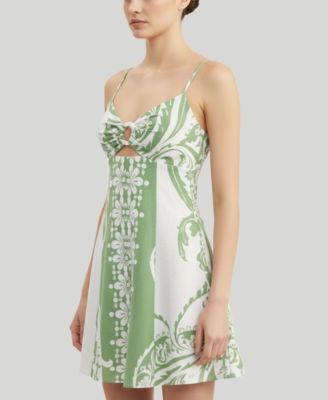 Juniors' O-Ring Printed Strappy Shift Dress