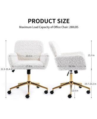 Faux Fur Home Office Chair, Adjustable Swivel Desk Chair, Upholstered Computer Chair with Wheels and Gold Base for Home Office