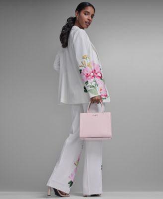 Petite Notch Lapel Collar Blazer and Mid-Rise Floral Print Pants