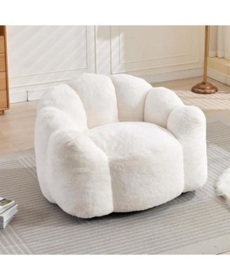 Large Bean Bag Chair, Faux Fur Reading Sofa Chair with Petal Backrest and Pull Ring, Oversize Reading Chair for Bedroom