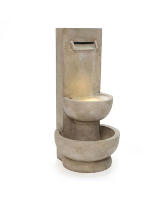 Tall Polyresin Fountain with Planter, Lighted Outdoor Water Feature
