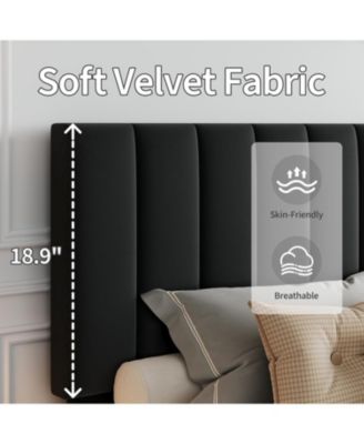  Velvet Upholstered Platform Bed Frame with Vertical Channel Tufted Headboard, Adjustable Height, Noise Free