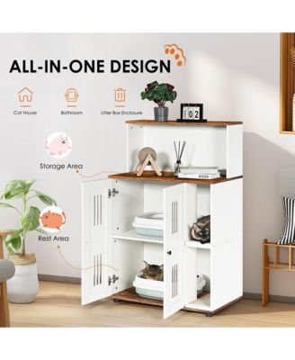 Double Cat Litter Box Enclosure – Hidden 2-Cat Furniture, Side Cabinet & Washroom