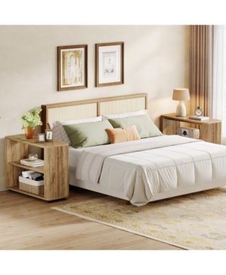 Narrow Side Table Set of 2, 3-Tier End Table for Living Room, Small Fluted Nightstand, Farmhouse Bedside Table