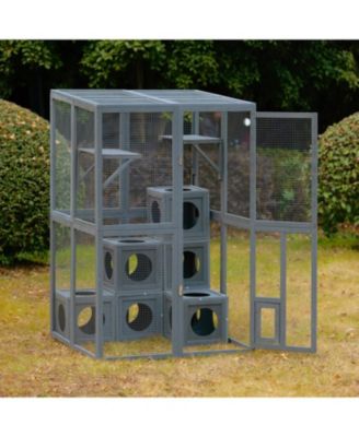 Pine Outdoor Cat House with Shelves