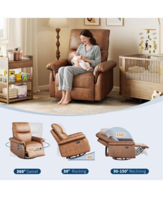 Recliner Chair, 360&deg; Swivel Rocker Glider, Padded Armrest, Deep Seat, PU Leather, Living Room.