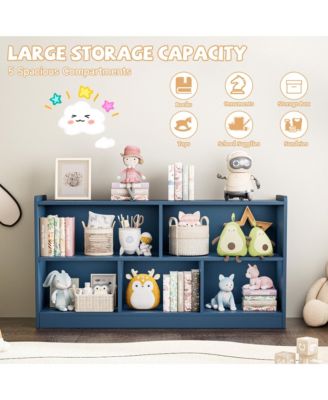 5 Cube Kids Bookcase - Wooden 2-Tier Storage Cabinet, Open Display Book Shelf for Nursery, School Classroom, Playroom