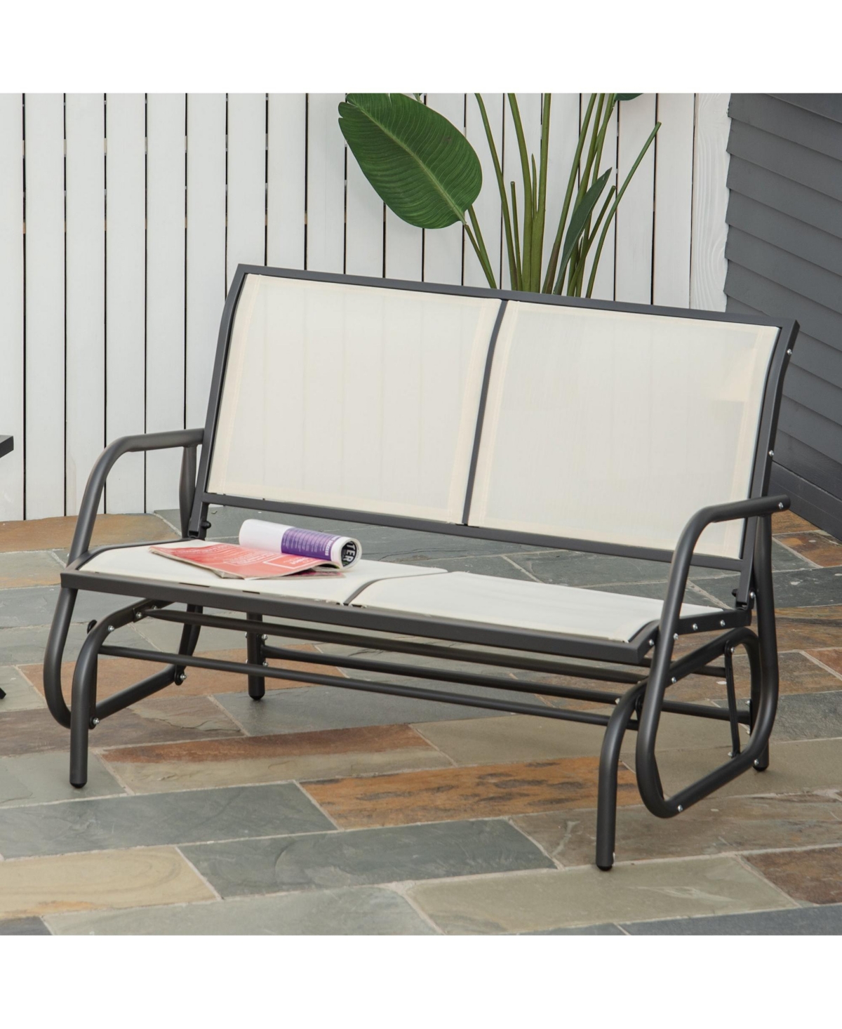 Clihome 2-Person Outdoor Glider Bench, Patio Double Swing Rocking Chair Loveseat w/ Powder Coated Steel Frame