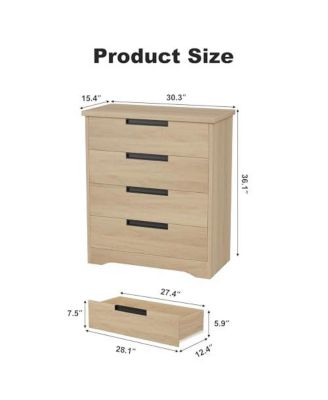 4 Drawer Dresser for Bedroom, 36in Tall 4 Chest of Drawers with Built-in Handles Design