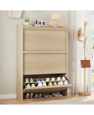 Shoe Cabinet with 3 Flip Drawers, Hidden Shoe Storage Organizer for Entryway, Wooden Shoe Rack with Adjustable Shelf,Shoe Cupboard