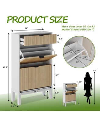 Shoe Cabinet with 2 Flip Drawers, Entryway Cabinet with Adjustable Shelves, Accommodate 8 to 12 Pair of Shoes, Space-Saving Slim Shoe Cabinet
