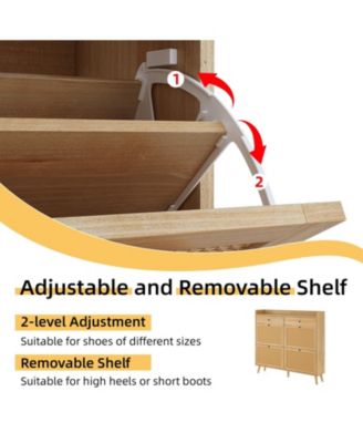 Shoe Cabinet Storage with 4 Flip Drawers, Rattan Narrow Shoe Rack Cabinet Storage for Entryway Hallway Living Room Closet