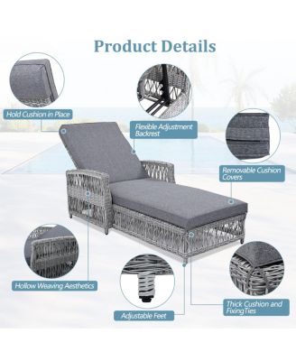 Outdoor Long Reclining Chaise Lounge with Armrests