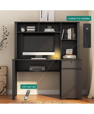  Computer Desk with Hutch & Bookshelf, Wood Executive Desk for Home Office