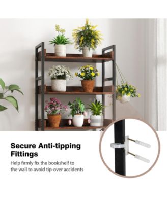 5-Tier Bookshelf with 4 Hooks Industrial Storage Bookcase.