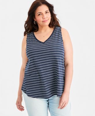 Plus Size Striped V-Neck Tank Top