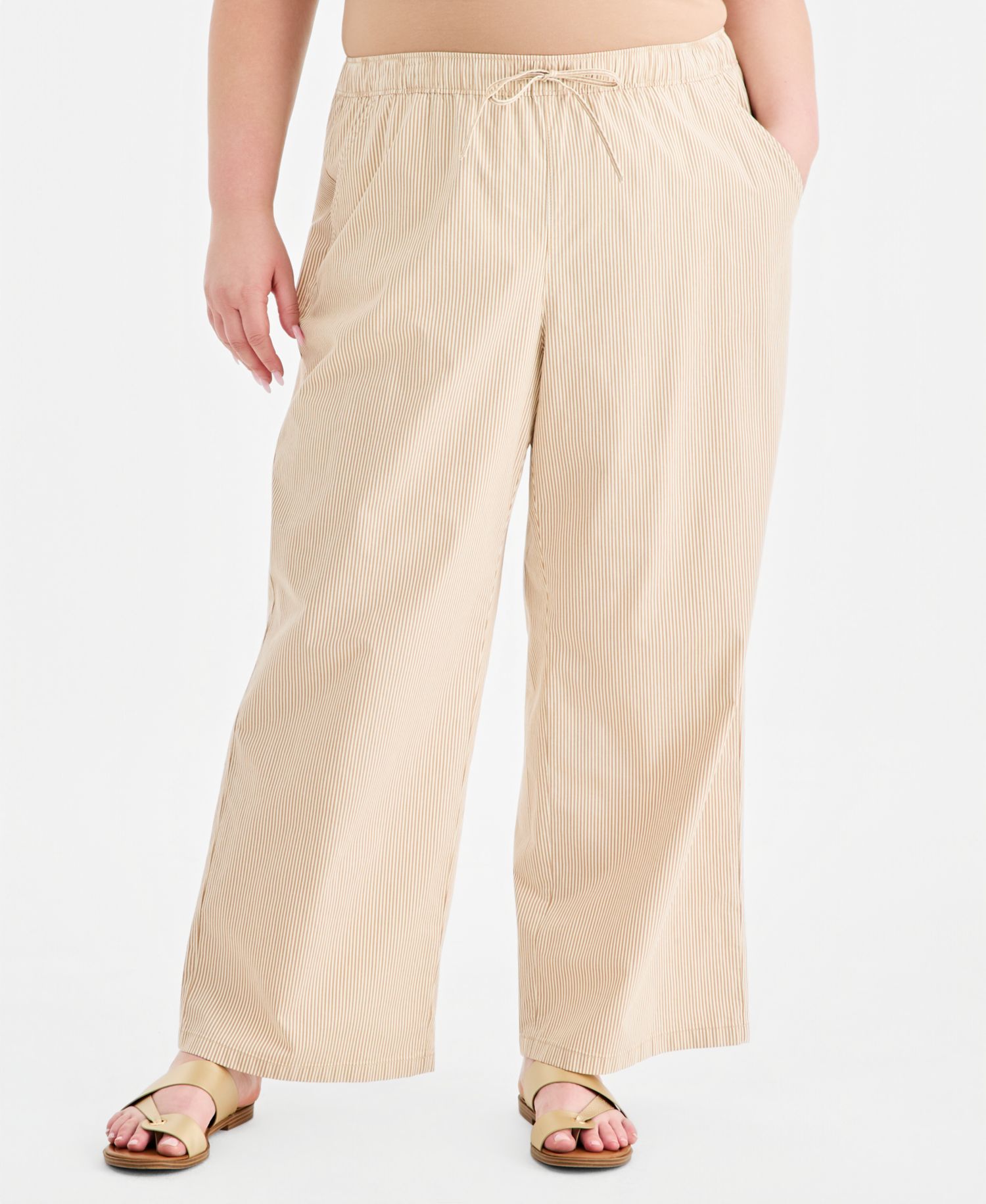 Plus Size Striped Wide-Leg Pull-On Pants