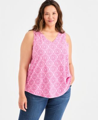 Plus Size Printed V-Neck Tank Top