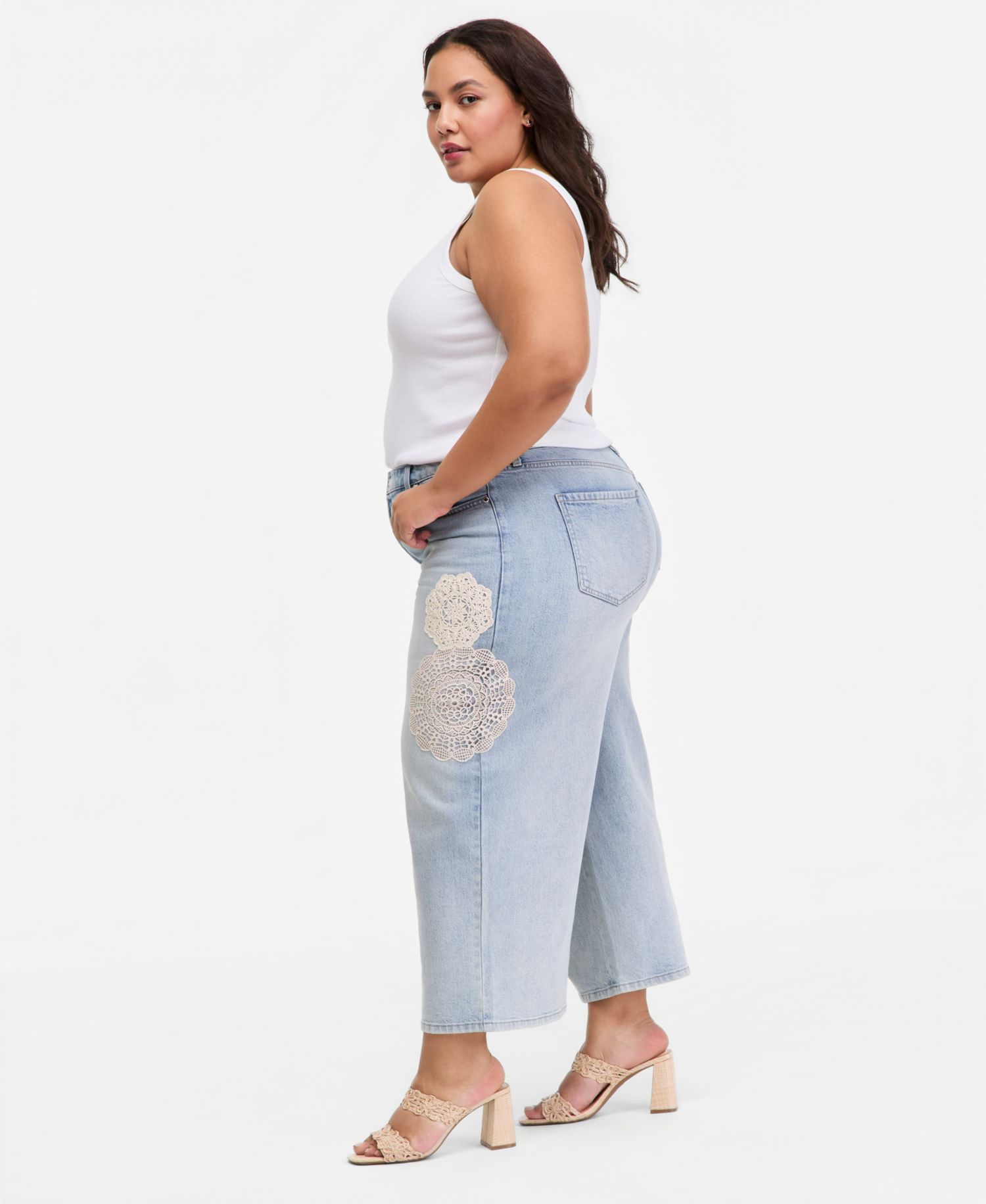 Trendy Plus Size Wide-Leg Doily-Accent Jeans