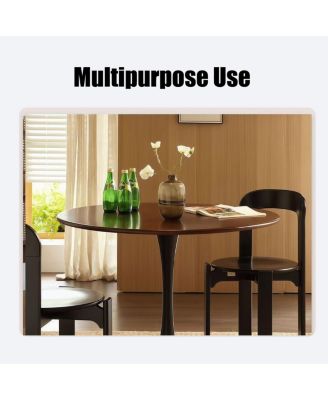 Walnut Round Dining Table, 31.5" Modern MDF & Steel Kitchen Table