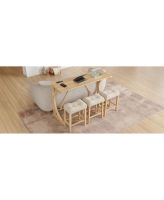 59" Bar Table Set with 3 Stools & Power Outlet