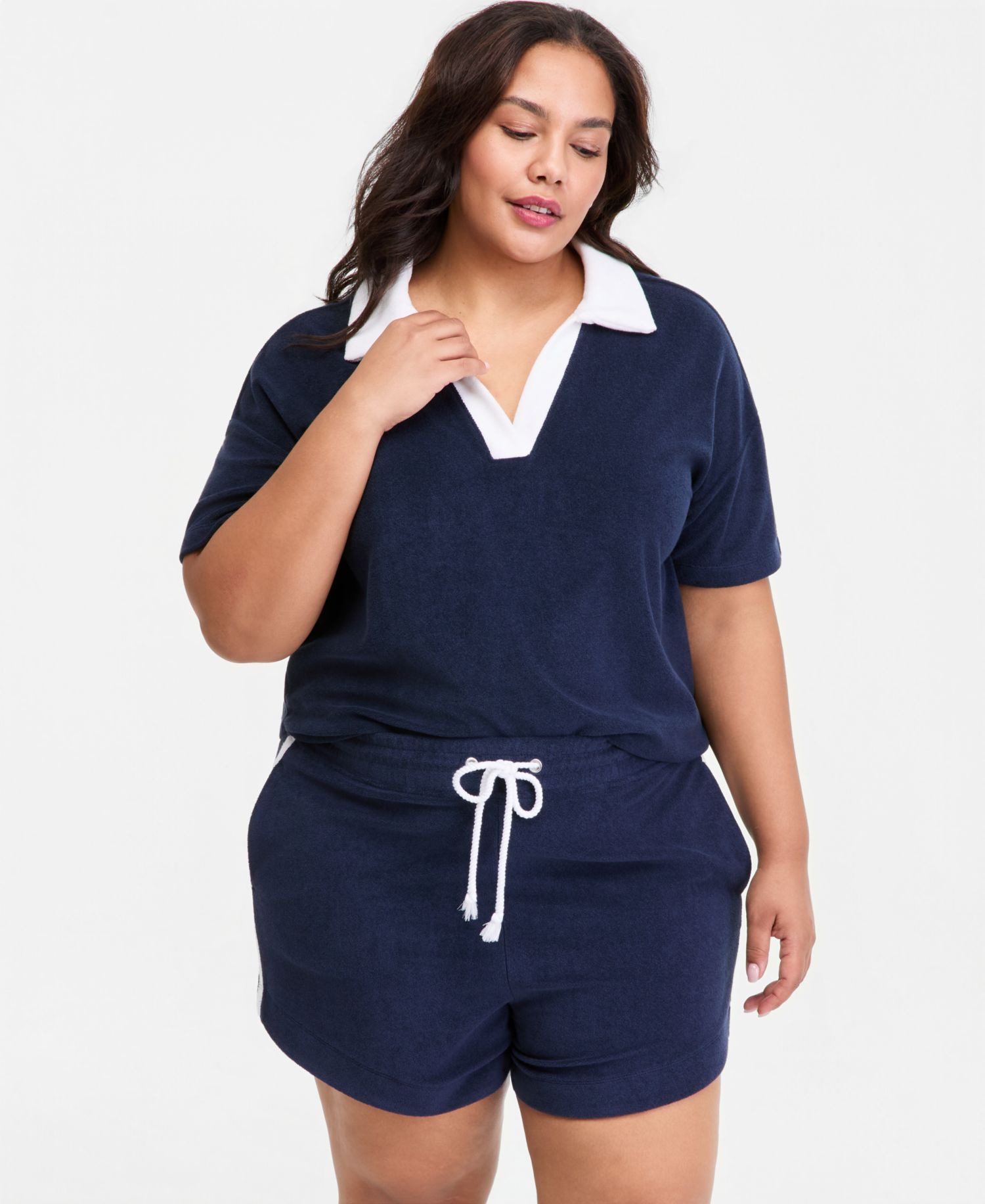 Trendy Plus Size Terry Collared Top
