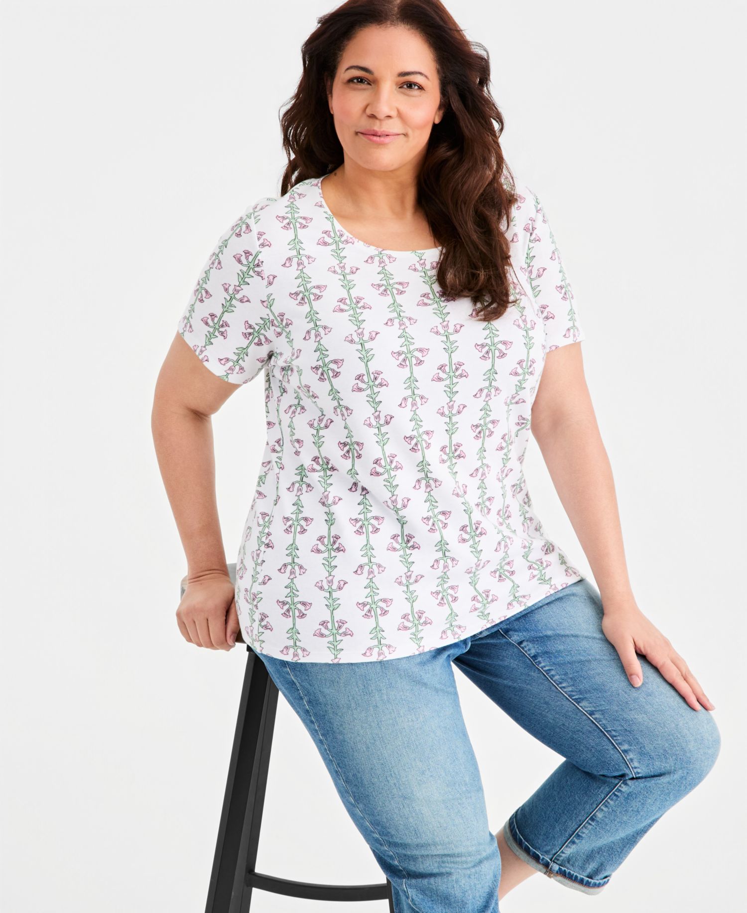 Petite Printed Short-Sleeve Scoop-Neck Top