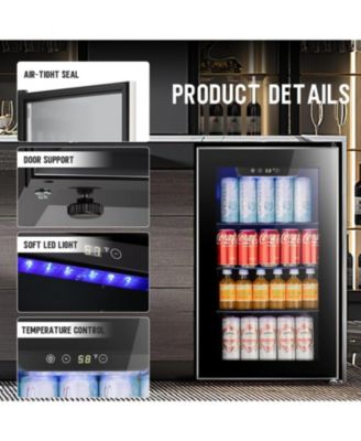 2.3 Cu.Ft Beverage Refrigerator, 95 Can Mini Fridge, Glass Door