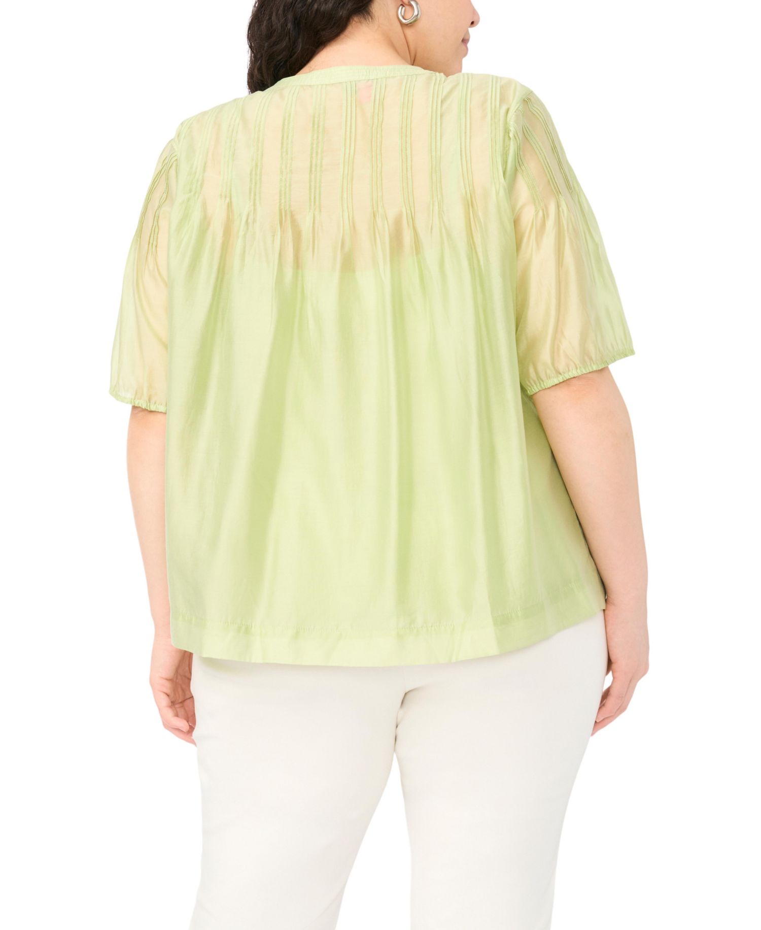 Plus Size Puff-Sleeve with Front Pleats Top