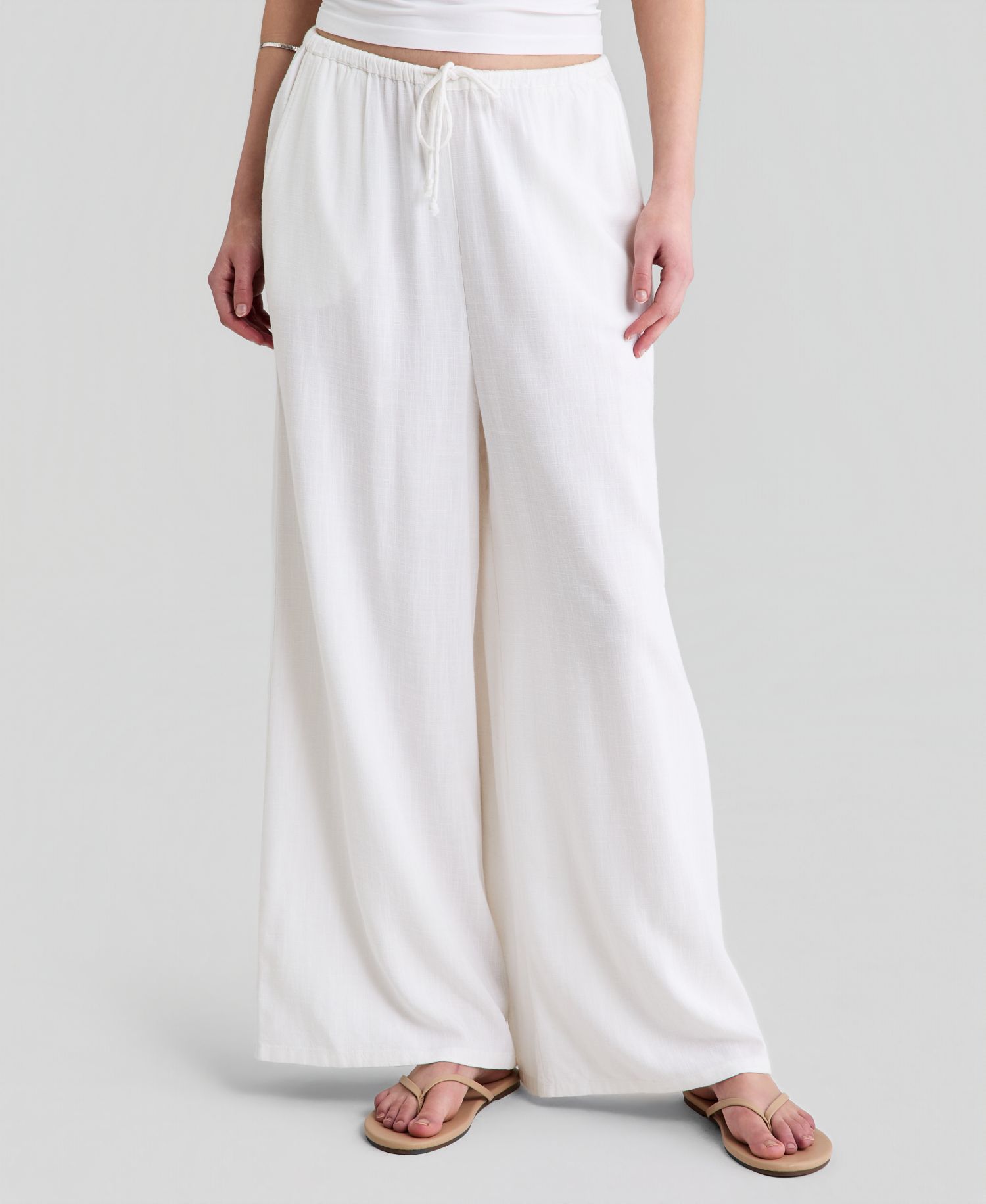 Petite Linen-Blend Wide Leg Drawstring Pant