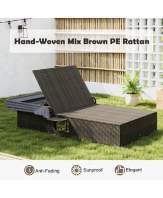 2-person Rattan Lounge Bed w/ Retractable Canopy 5-position Adjustable Backrest