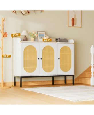 Rattan Large Shoe Cabinet with 3 Doors, 30 Pairs Boho Farmhouse Shoe Storage Cabinet with Adjustable Shelves for Entryway, Hallway, Living Room