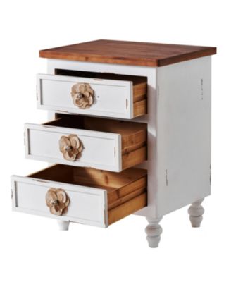  Vintage Farmhouse End Table - Rustic Nightstand, 3 Drawers, Distressed