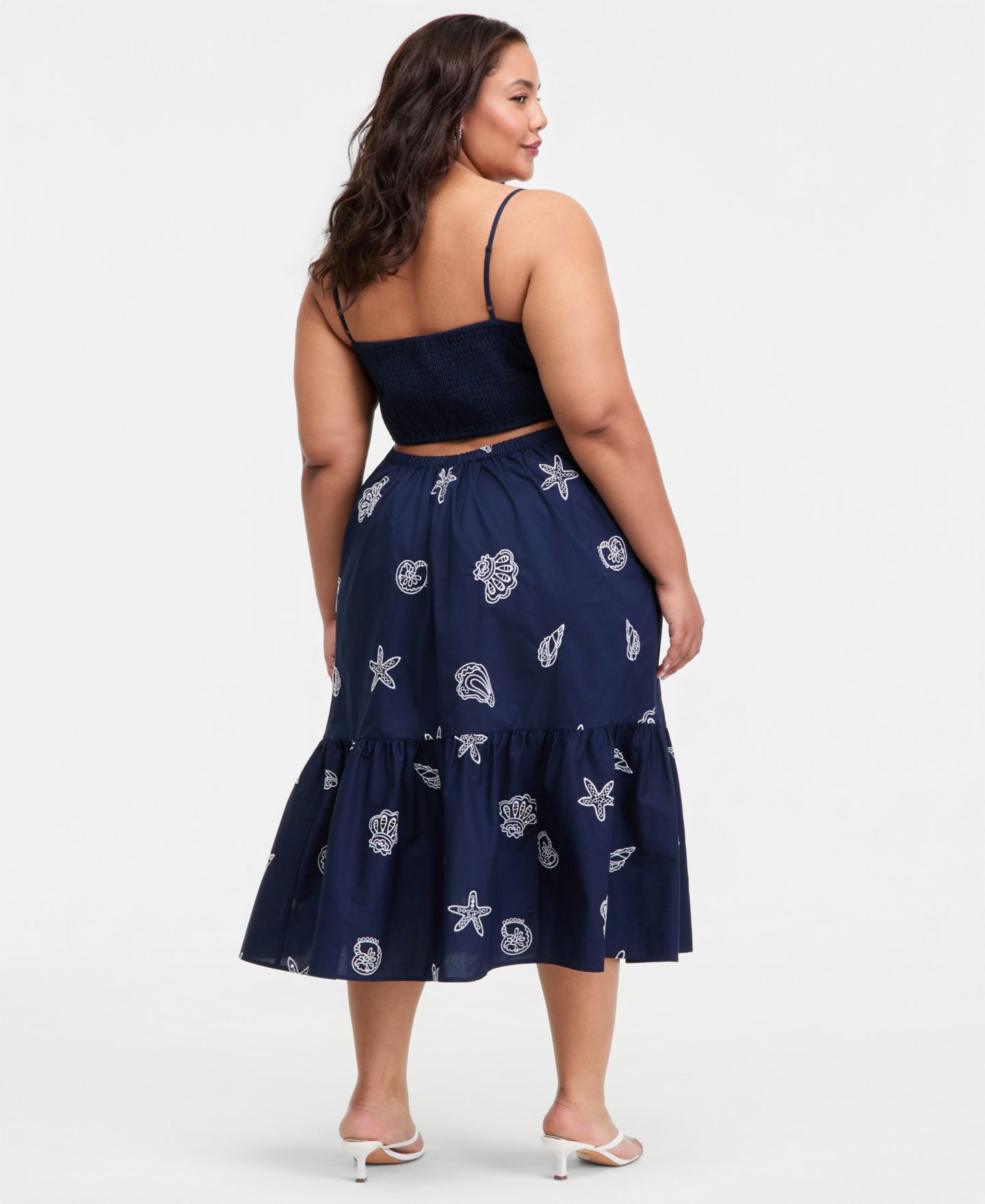 Женское платье On 34th Plus Cotton Back-Cutout Tiered Midi, цвет: Синий комбинированный — фото 2