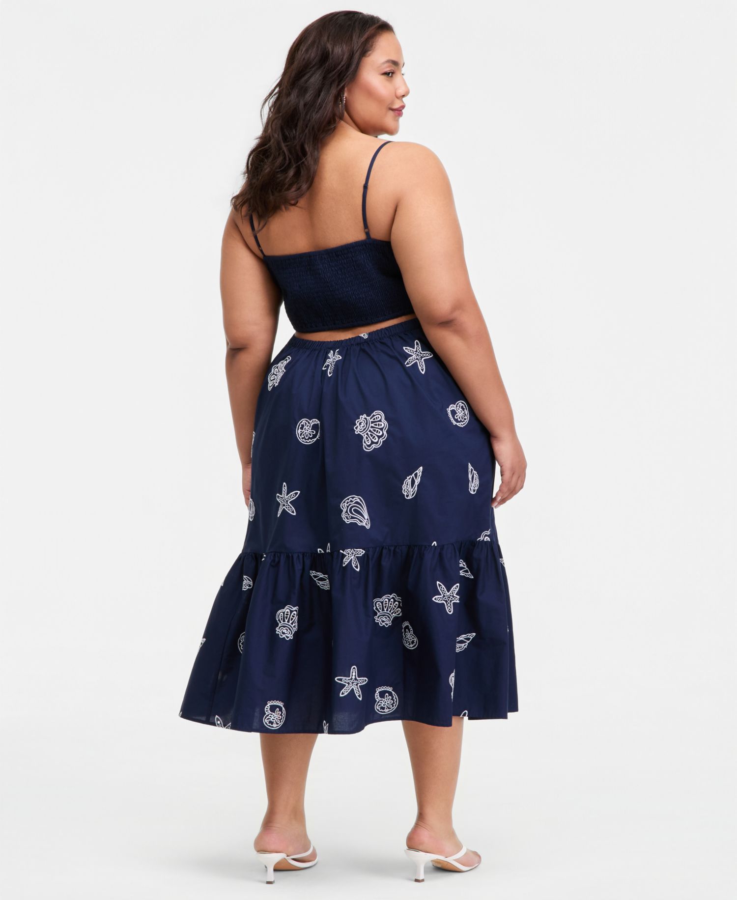 Plus Cotton Back-Cutout Tiered Midi Dress