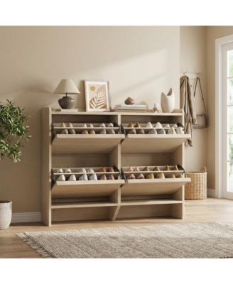 Shoe Cabinet with 4 Flip Drawers, Hidden Shoe Storage Organizer for Entryway, Wooden Shoe Rack with Adjustable Shelf