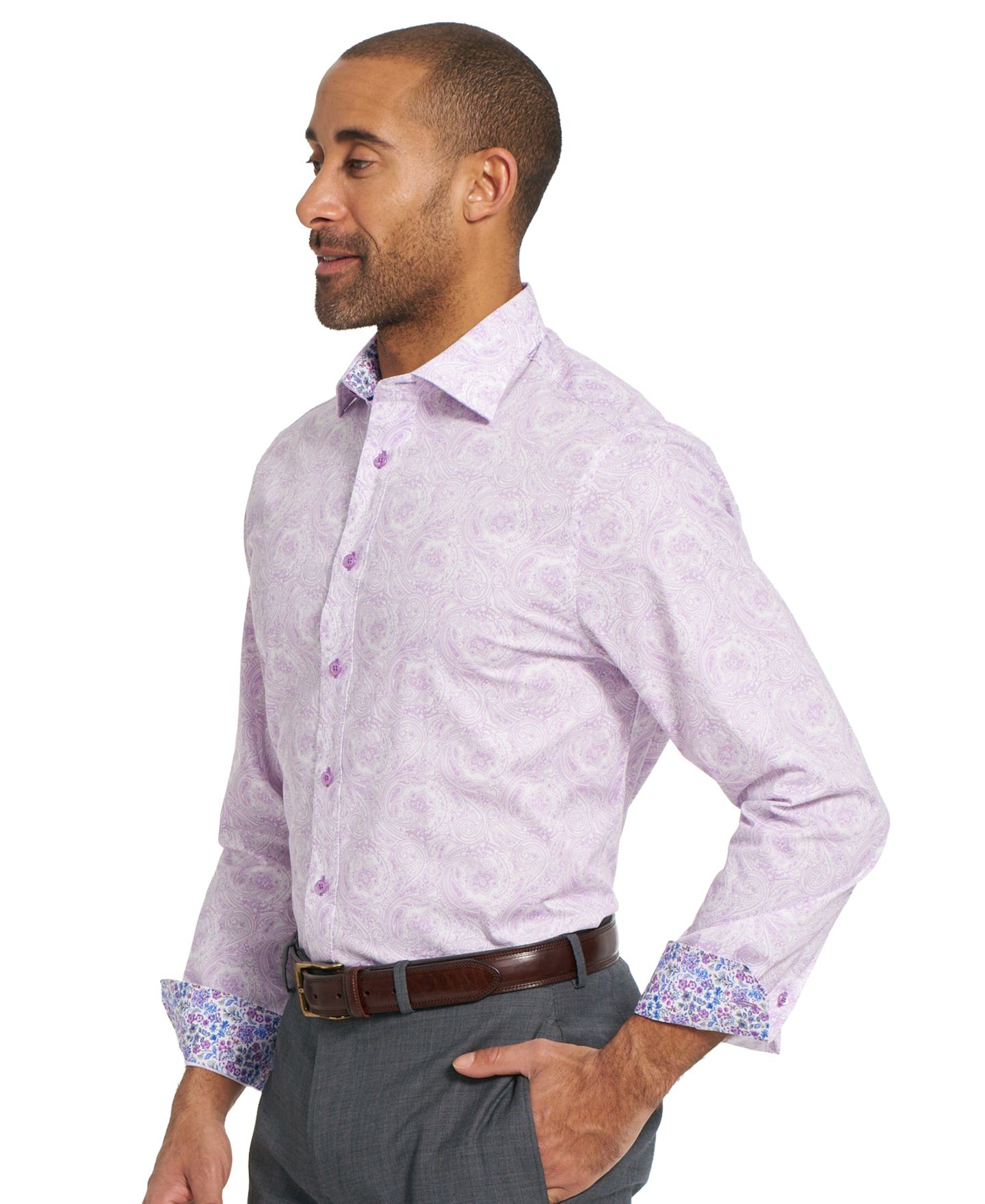 Мужская рубашка Nick Graham Fenway Paisley Spread Collar Dress Shirt, цвет: Фиолетовый — фото 4