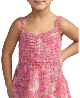 Big Girls Mesh V-Neck Floral Print Mini Dress