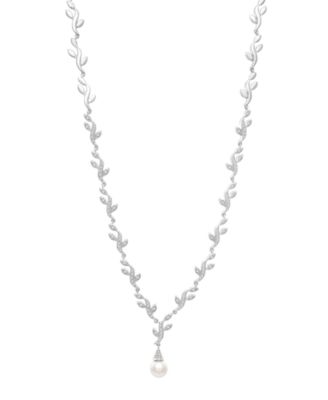 Cultured Freshwater Pearl (7mm) & Lab Grown White Sapphire (7/8 ct. t.w.) Pendant Necklace in Sterling Silver