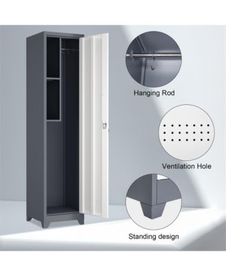 65" Narrow Broom Metal Cleaning Storage Cabinet With Hooks