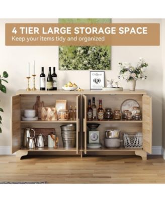 4-Door Sideboard Buffet Cabinet, Rattan Storage Cabinet, Boho Entryway Console Table, Coffee Bar Station for Dinning Room, Living Room