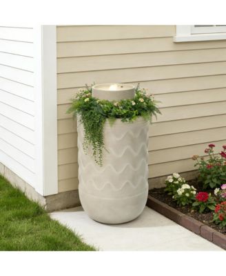 27" Outdoor Fountain with Planter, Resin Water Fountain Outdoor with LED Light, Garden Waterfall Fountain for Patio, Porch