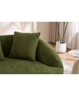 Curved Boneless Sofa Loveseat, 2-Seater Green Chenille Compression Couch with 3 Pillows