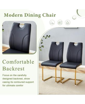 Marble dining table and chair set with gold decoration - modern