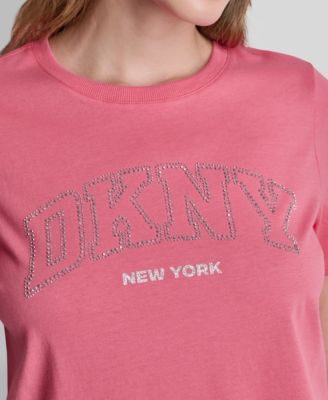 Women's Rhinestone Varsity Logo Relaxed Fit Pull-On T-Shirt